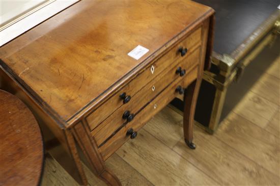 A Regency mahogany drop-flap work table, ebony line-inlaid, W.52cm